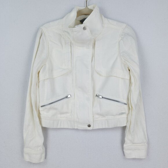 Athleta Jacket Womens Small White Sahara Cropped Linen Moto Full Zip Casual - Picture 1 of 16